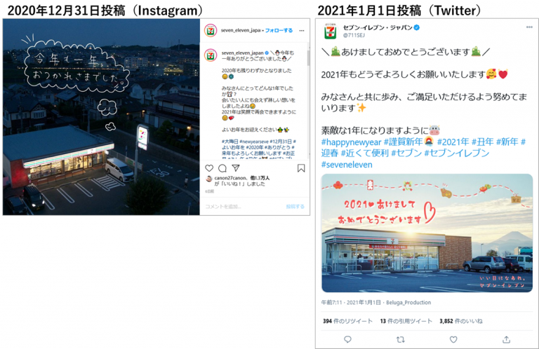 投稿画像：セブン‐イレブン・ジャパン（X（旧Twitter）、Instagram）年末年始のご挨拶投稿