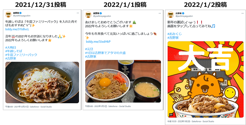 投稿画像：吉野家（X（旧 Twitter））2022年、年末年始のご挨拶投稿