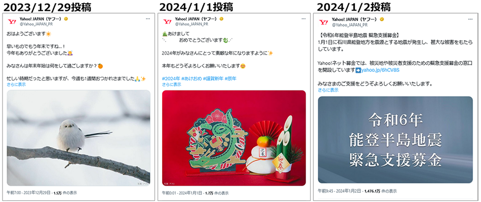 投稿画像：Yahoo! JAPAN（X：旧Twitter）2024年、年末年始のご挨拶投稿