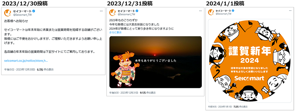 投稿画像：セイコーマート（X：旧Twitter）2024年、年末年始のご挨拶投稿