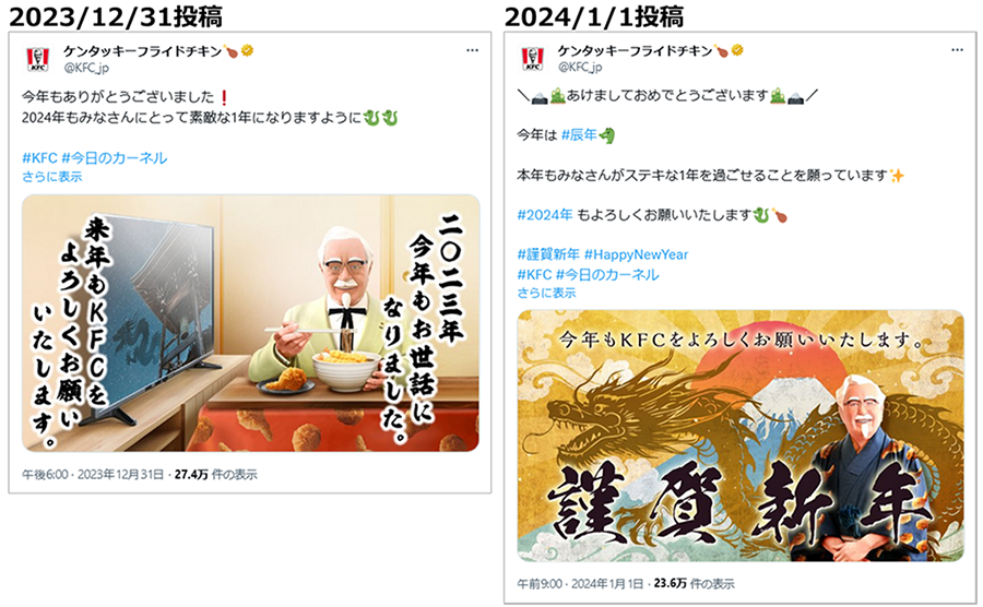 投稿画像：ケンタッキーフライドチキン（X：旧Twitter）2024年、年末年始のご挨拶投稿