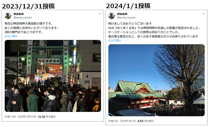 投稿画像：神田明神　（X：旧Twitter）2024年、年末年始のご挨拶投稿。