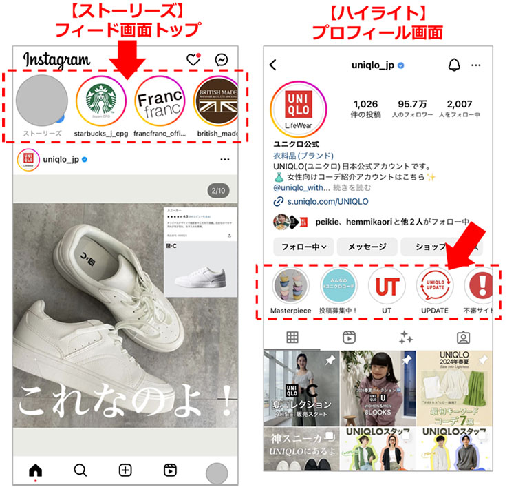 参考画像：Instagramストーリーズの掲載場所